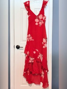 Lulu's Red Floral Ruffle Slip Dress
